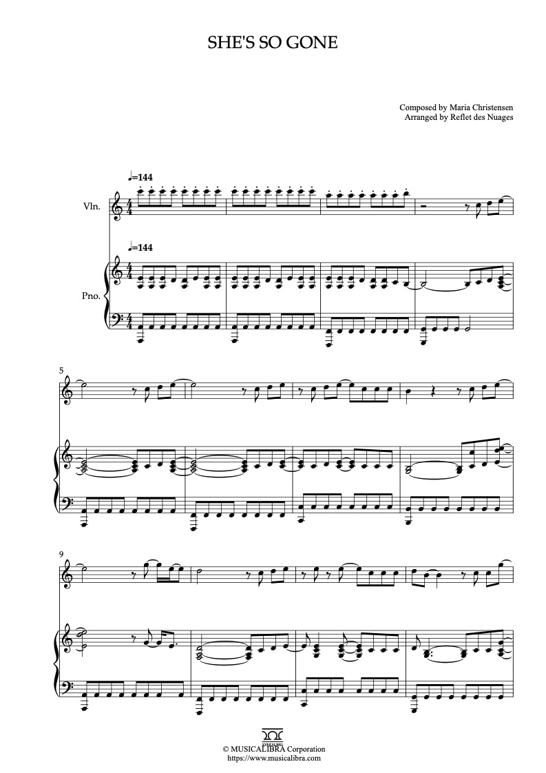 Partitura de Lemonade Mouth She's So Gone arreglada para dueto de violín y piano