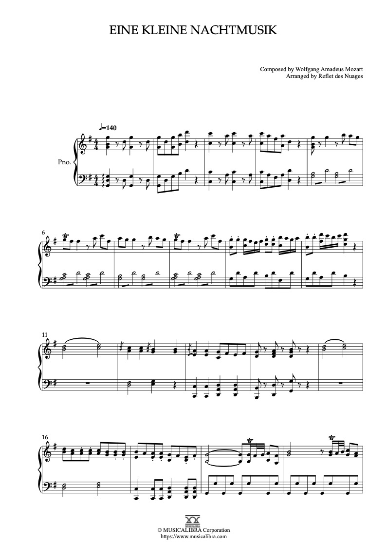 Eine kleine Nachtmusik 피아노 솔로 편곡 악보