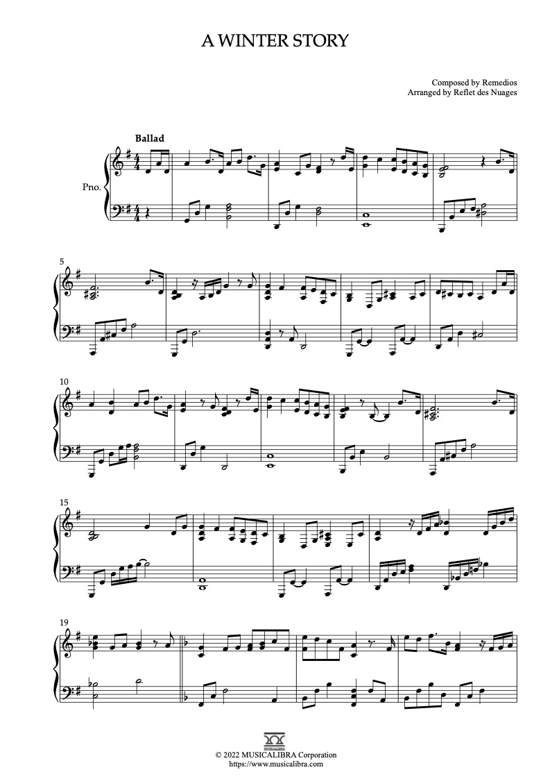 Piano Solo 악보] A Winter Story 피아노 편곡 악보 : Musicalibra