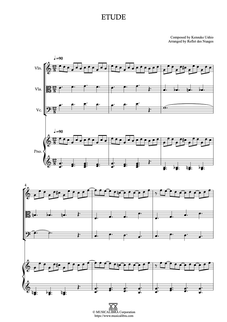 Liz and the Blue Bird Etude 四重奏 乐谱 - 小提琴, 中提琴, 大提琴, 钢琴