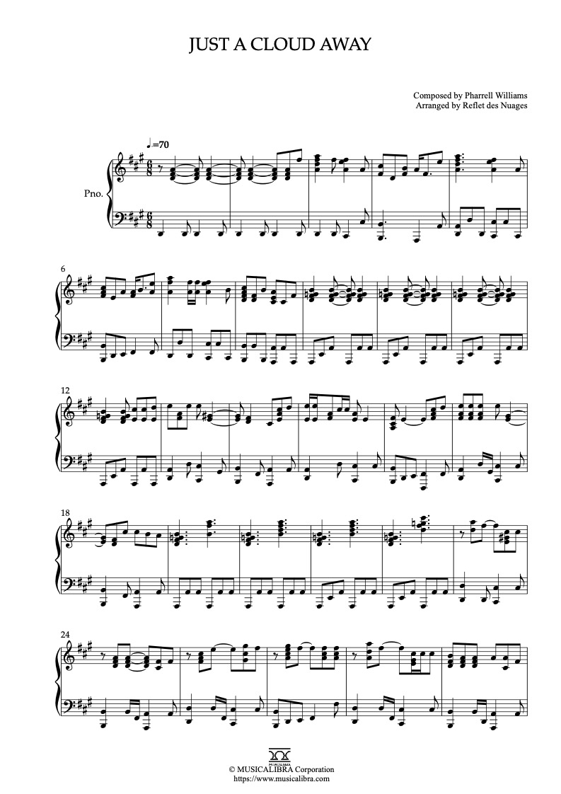 Partitura de Despicable Me 2 Just a Cloud Away arreglada para piano solo