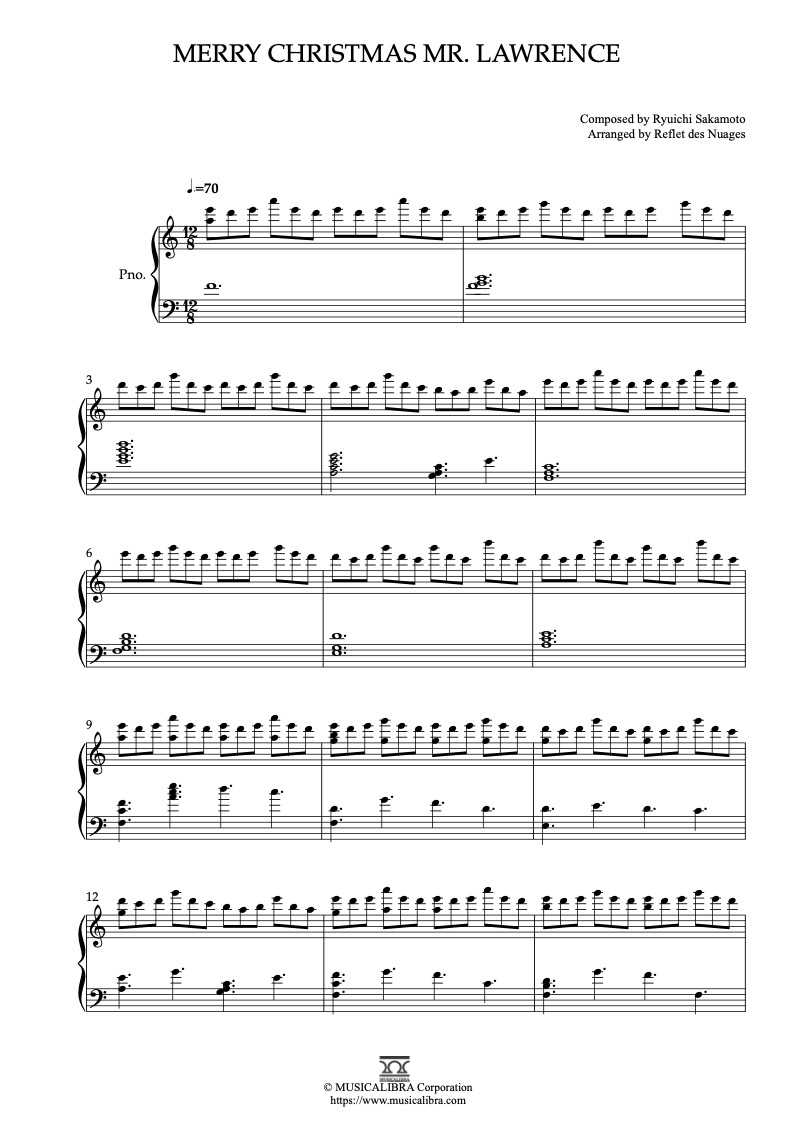 Partitura de Merry Christmas Mr. Lawrence arreglada para piano solo