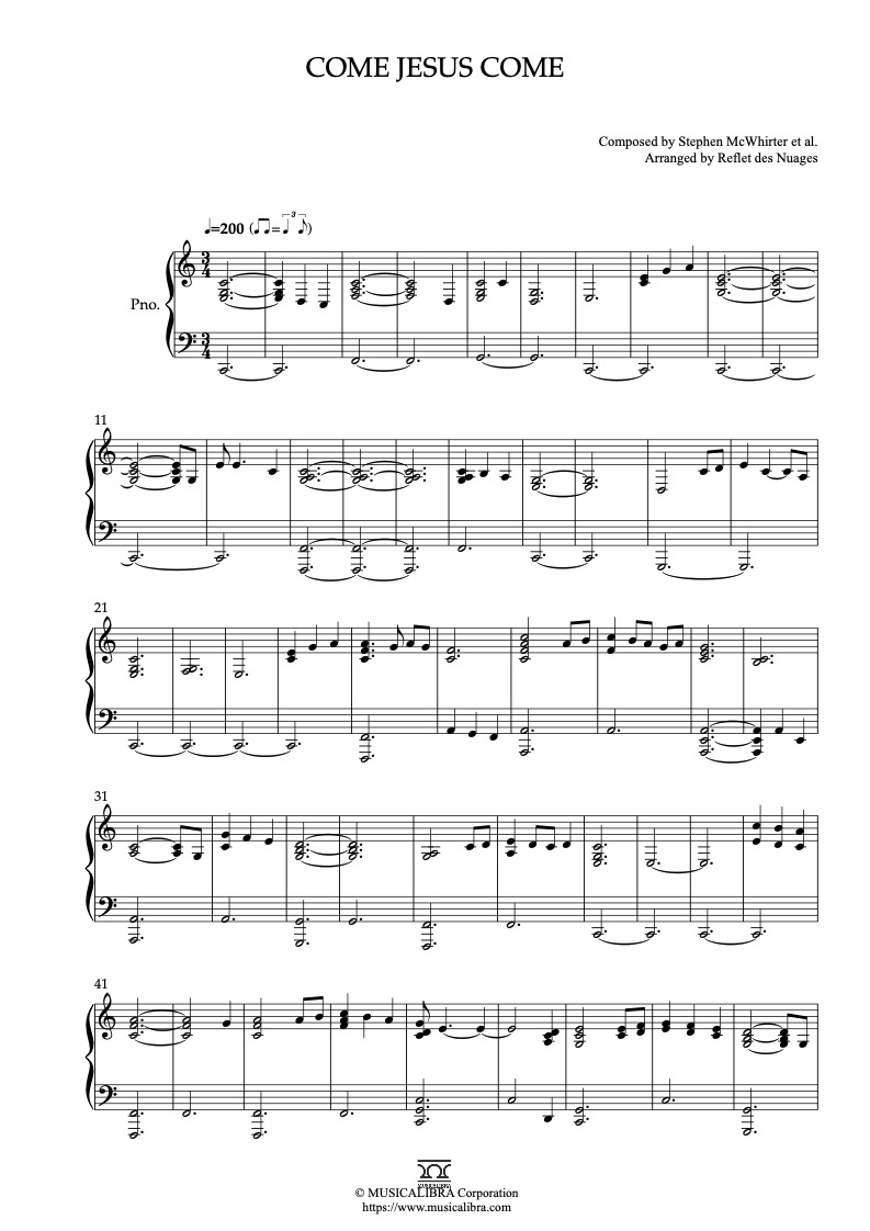 Sheet music of Come Jesus Come arranged for piano solo preview page 1