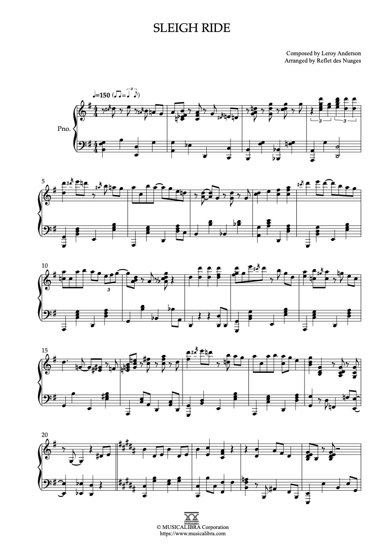 Sleigh Ride 피아노 솔로 편곡 악보