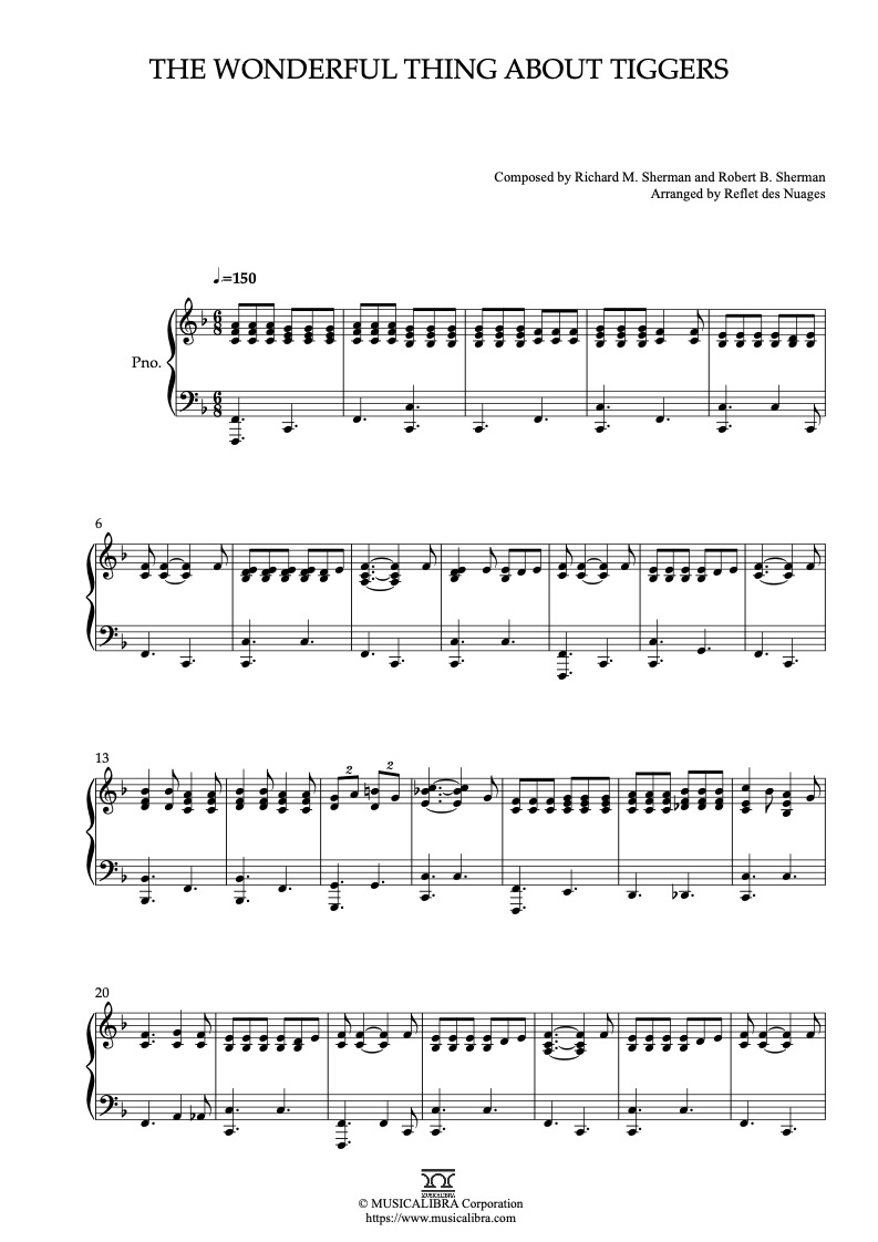 Winnie the Pooh The Wonderful Thing About Tiggers ピアノソロ 編曲 楽譜
