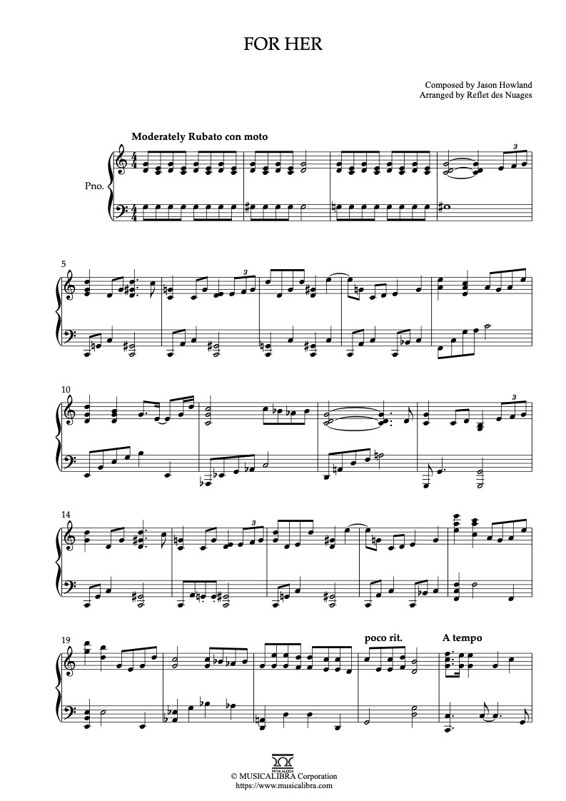Sheet music of The Great Gatsby For Her arranged for piano solo preview page 1