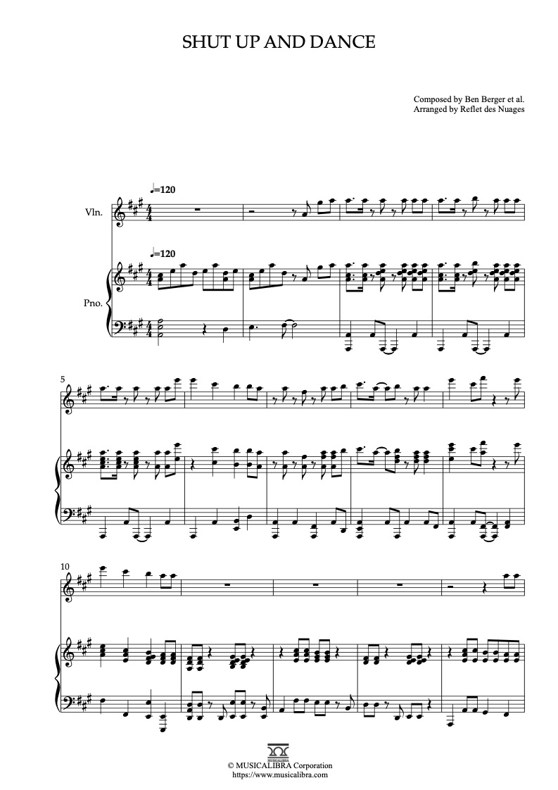 Partitura de Walk the Moon Shut Up and Dance arreglada para dueto de violín y piano