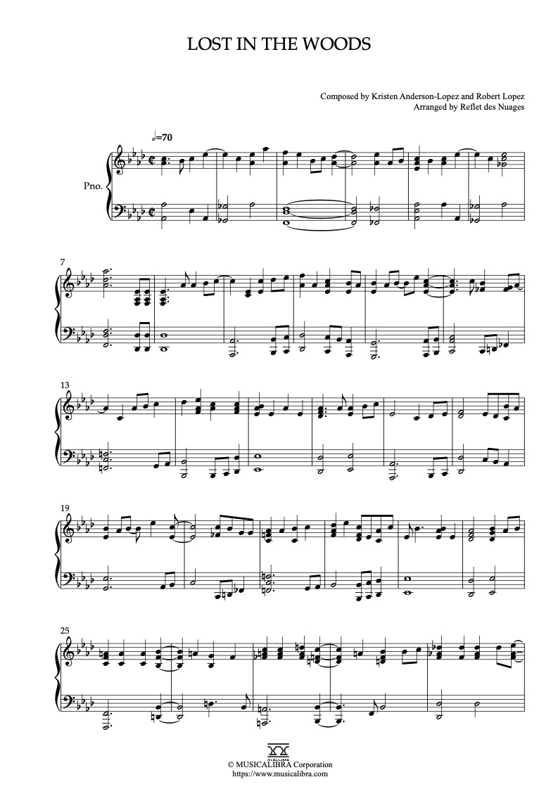 Frozen 2 Lost in the Woods ピアノソロ 編曲 楽譜