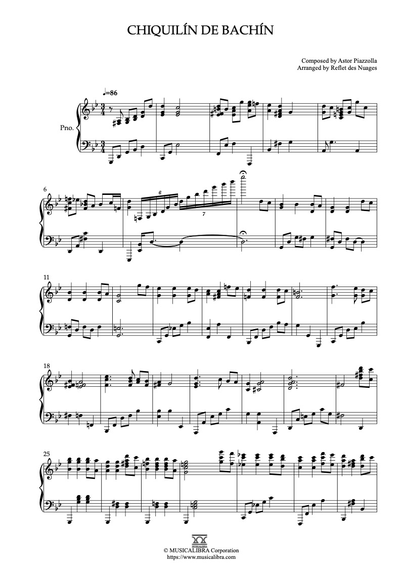 Astor Piazzolla Chiquilín de Bachín 钢琴 独奏 乐谱