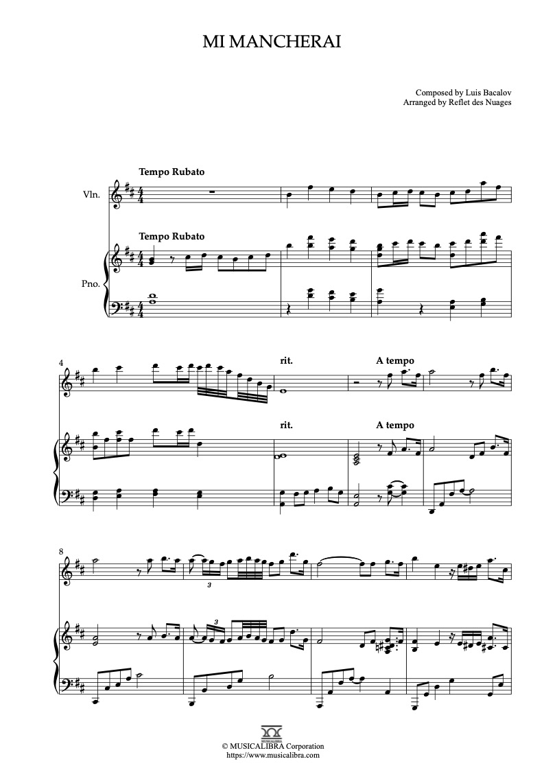 조쉬 그로반 Mi Mancherai(Il Postino) 바이올린 피아노 듀엣 악보