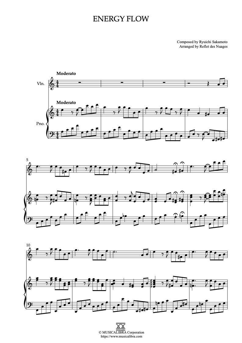 류이치 사카모토 Ryuichi Sakamoto Energy Flow 바이올린 피아노 듀엣 악보
