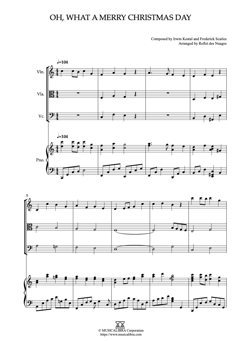 Mickey's Christmas Carol Oh, What a Merry Christmas Day 四重奏 乐谱 - 小提琴, 中提琴, 大提琴, 钢琴