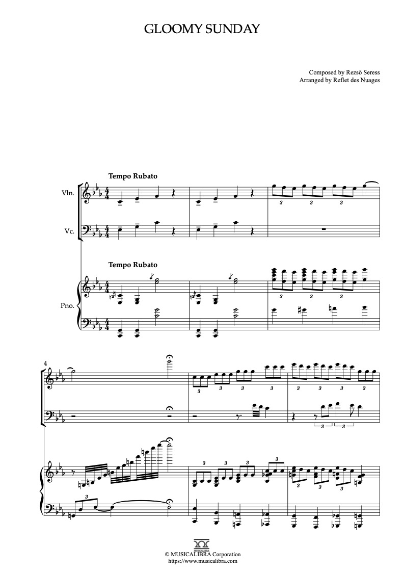 Gloomy Sunday 三重奏 樂譜 - 小提琴, 大提琴, 鋼琴