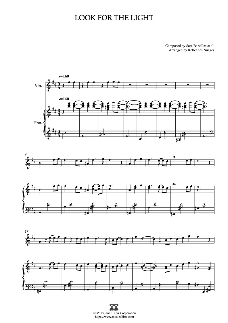 Sara Bareilles Look for the Light 二重奏 乐谱 - 小提琴, 钢琴