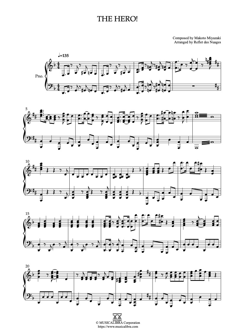 Partitura de One Punch Man The Hero! arreglada para piano solo