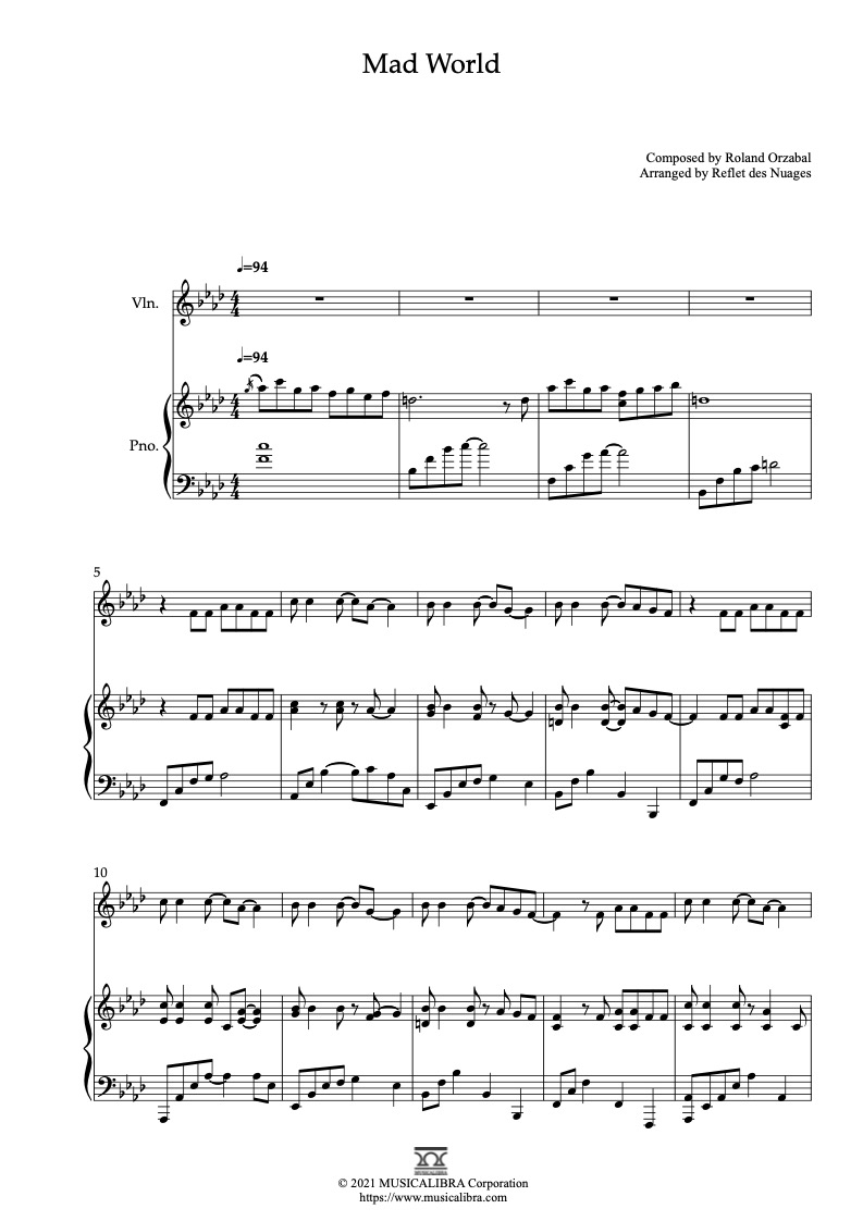 Mad World Sheet music for Piano (Piano Duo)