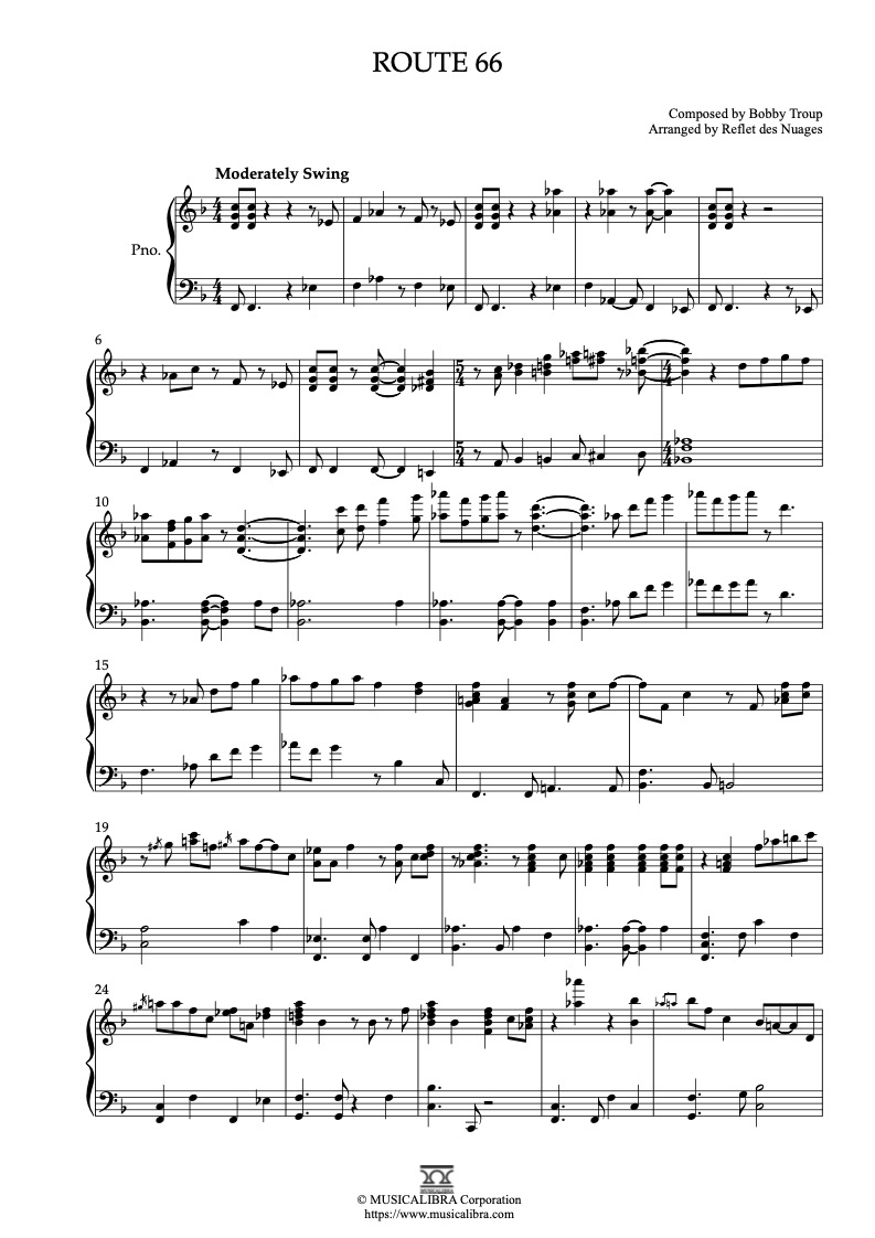 PIANO SOLO 楽譜] Route 66 ピアノ 編曲 楽譜 : MUSICALIBRA JAPAN