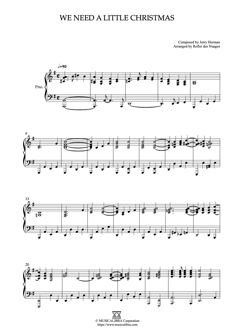 Partitura de We Need a Little Christmas arreglada para piano solo