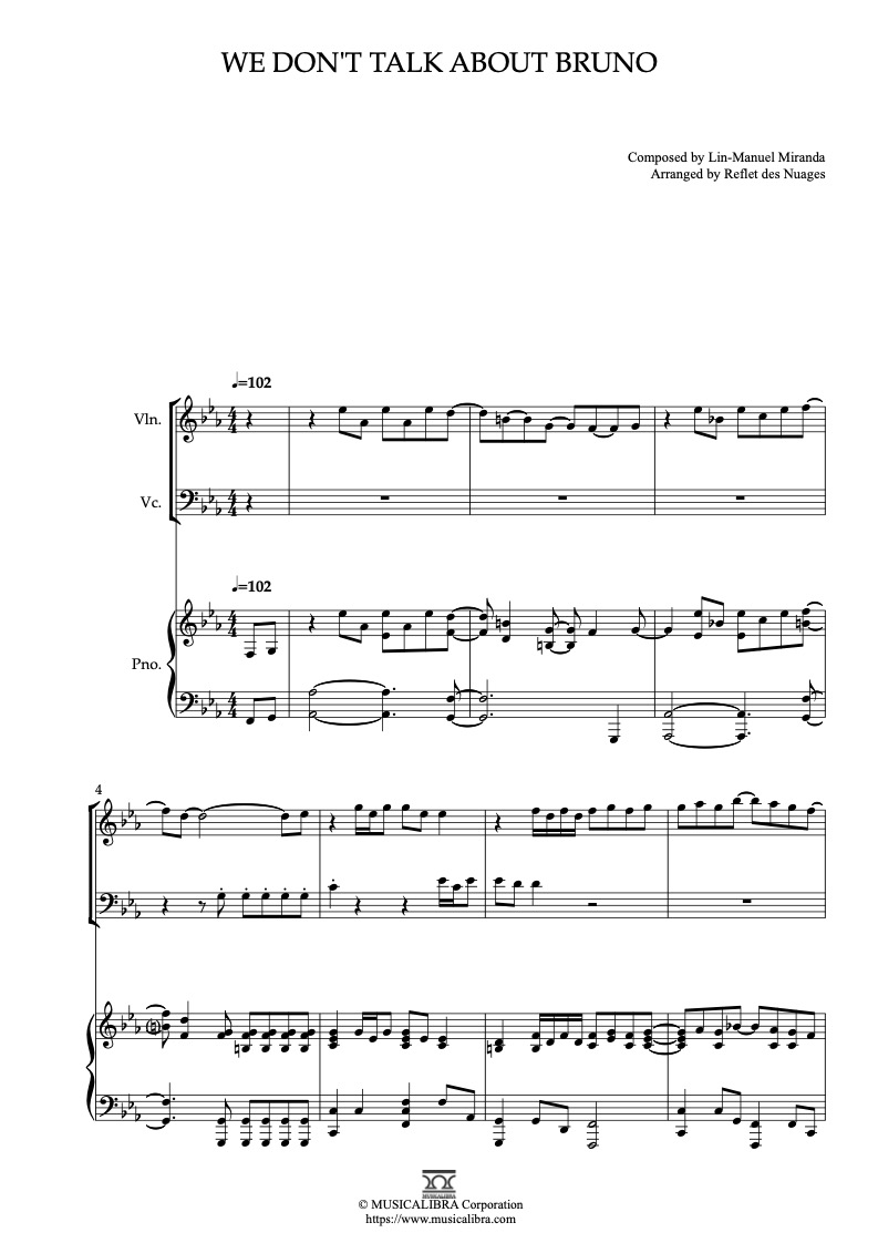 [TRIO SHEET MUSIC] We Don't Talk About Bruno - Violin, Cello and Piano ...