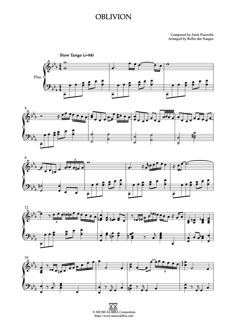 Astor Piazzolla Oblivion 鋼琴 獨奏 樂譜