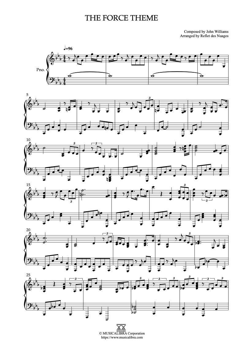 StarWars The Force Theme 钢琴 独奏 乐谱
