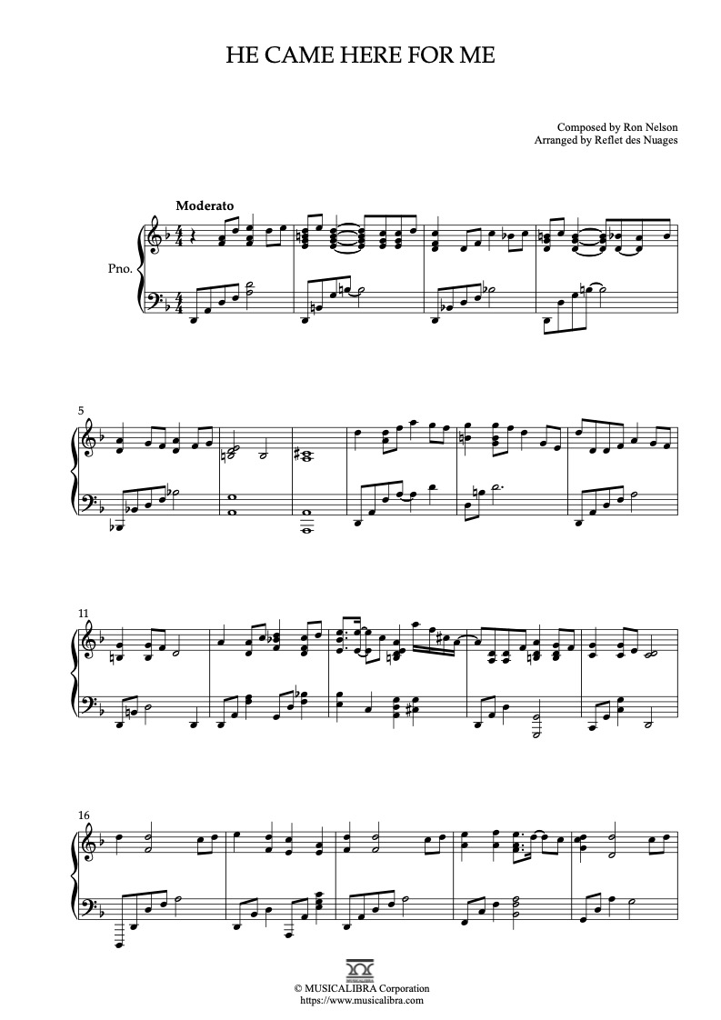 Partitura de The Carpenters He Came Here for Me arreglada para piano solo