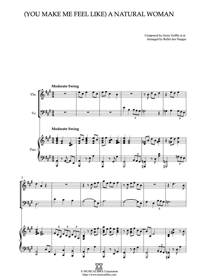 Aretha Franklin A Natural Woman 三重奏 乐谱 - 小提琴, 大提琴, 钢琴