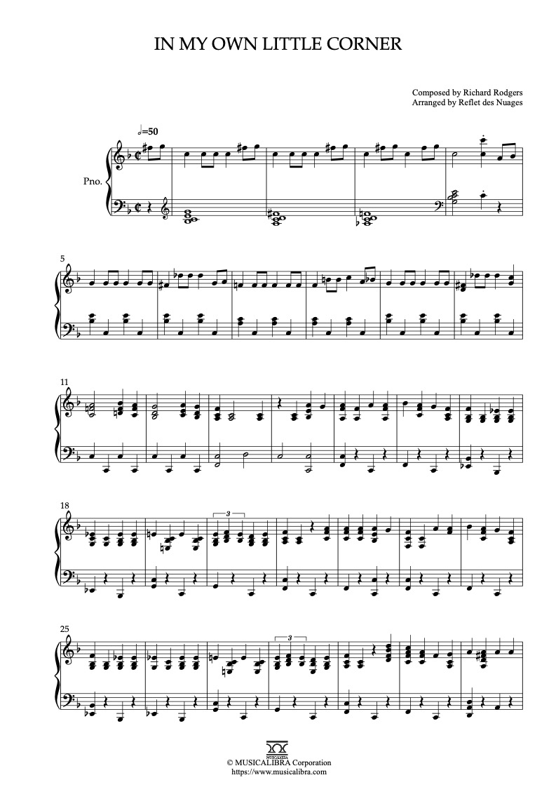 Sheet music of Cinderella In My Own Little Corner arranged for piano solo preview page 1