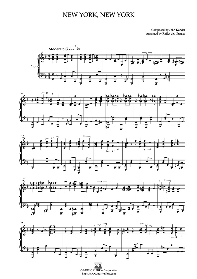 Sheet music of New York, New York arranged for piano solo preview page 1