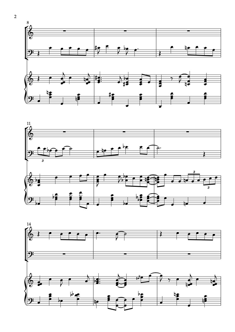 Sheet music of Dream a Little Dream of Me arranged for violin, cello and piano trio chamber ensemble preview page 2