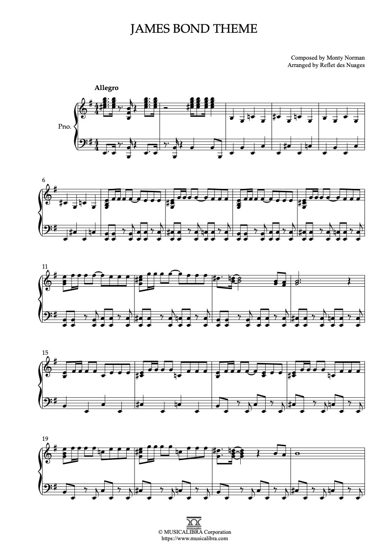 James Bond Theme 钢琴 独奏 乐谱