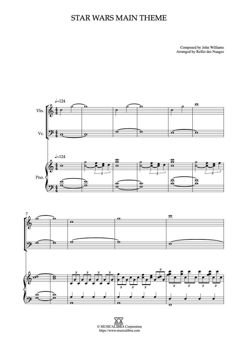 Star Wars Main Theme 三重奏 乐谱 - 小提琴, 大提琴, 钢琴