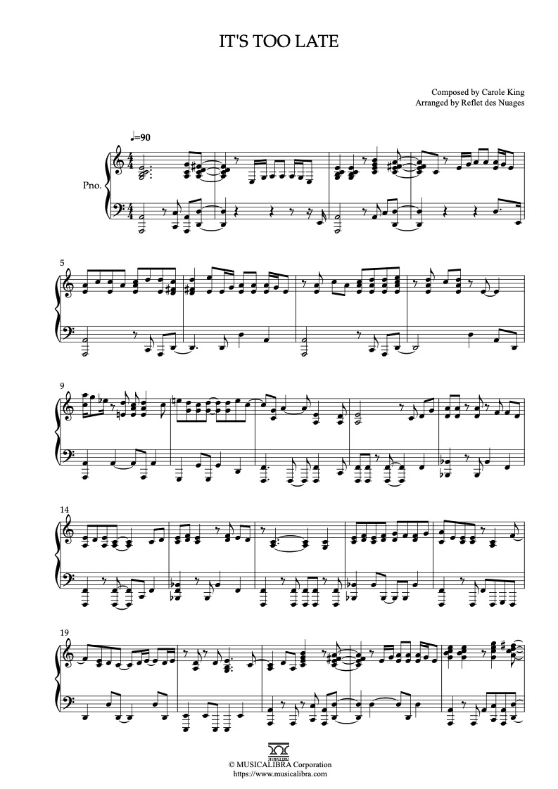 Carole King It's Too Late 鋼琴 獨奏 樂譜