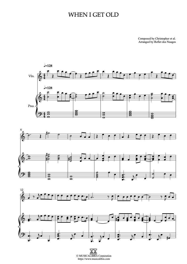 Partitura de Christopher and Chung-ha When I Get Old arreglada para dueto de violín y piano
