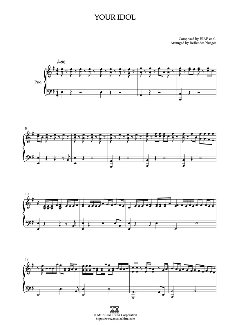 Partitura de KPop Demon Hunters Your Idol arreglada para piano solo