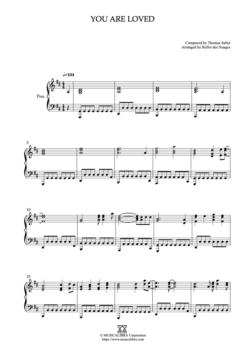 Sheet music of Josh Groban You Are Loved arranged for piano solo preview page 1