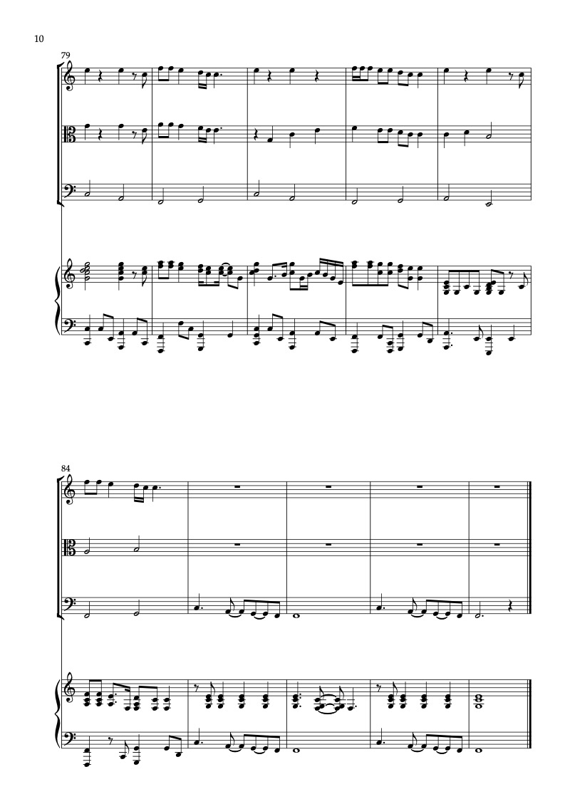 Sheet music of Taylor Swift New Year's Day arranged for violin, viola, cello and piano quartet chamber ensemble preview page 10