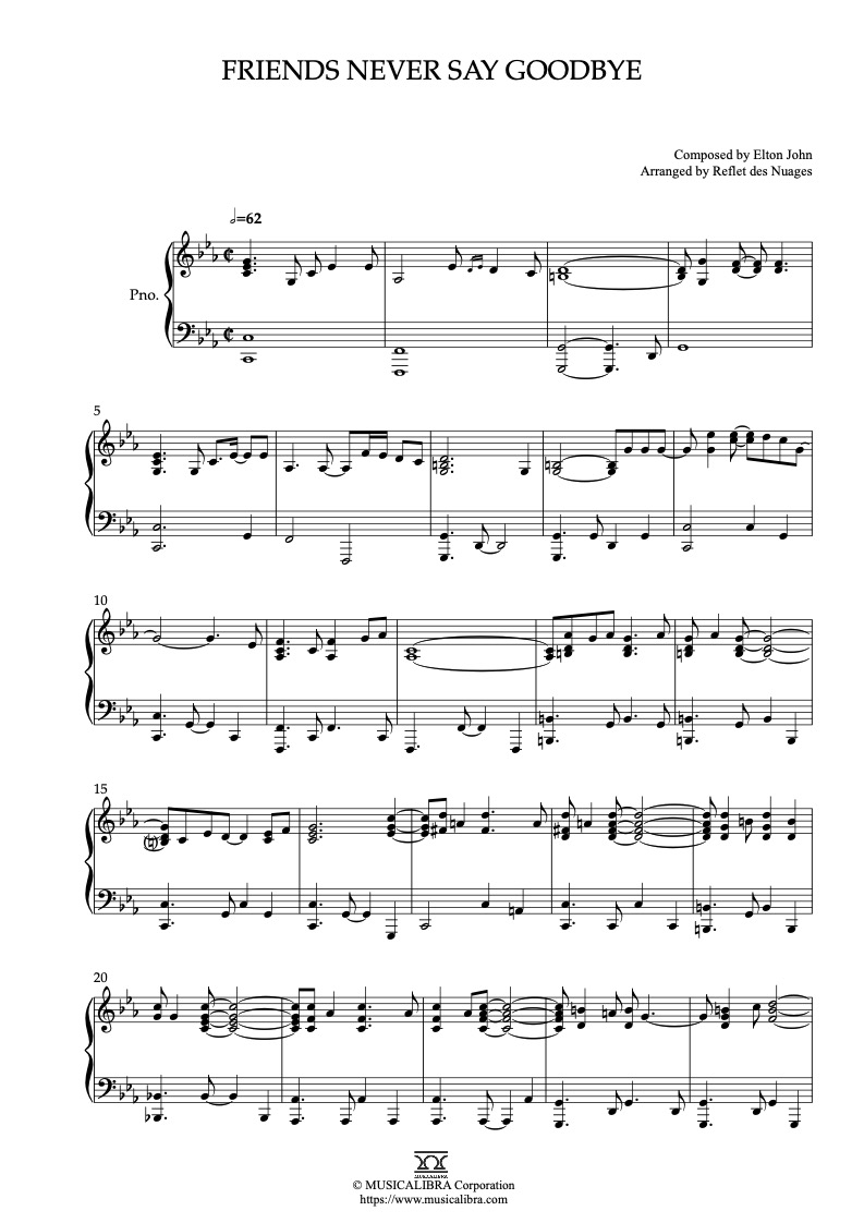 Partitura de The Road to El Dorado Friends Never Say Goodbye arreglada para piano solo