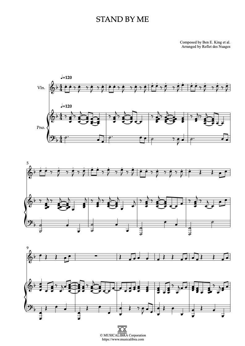 Partitura de Stand by Me arreglada para dueto de violín y piano