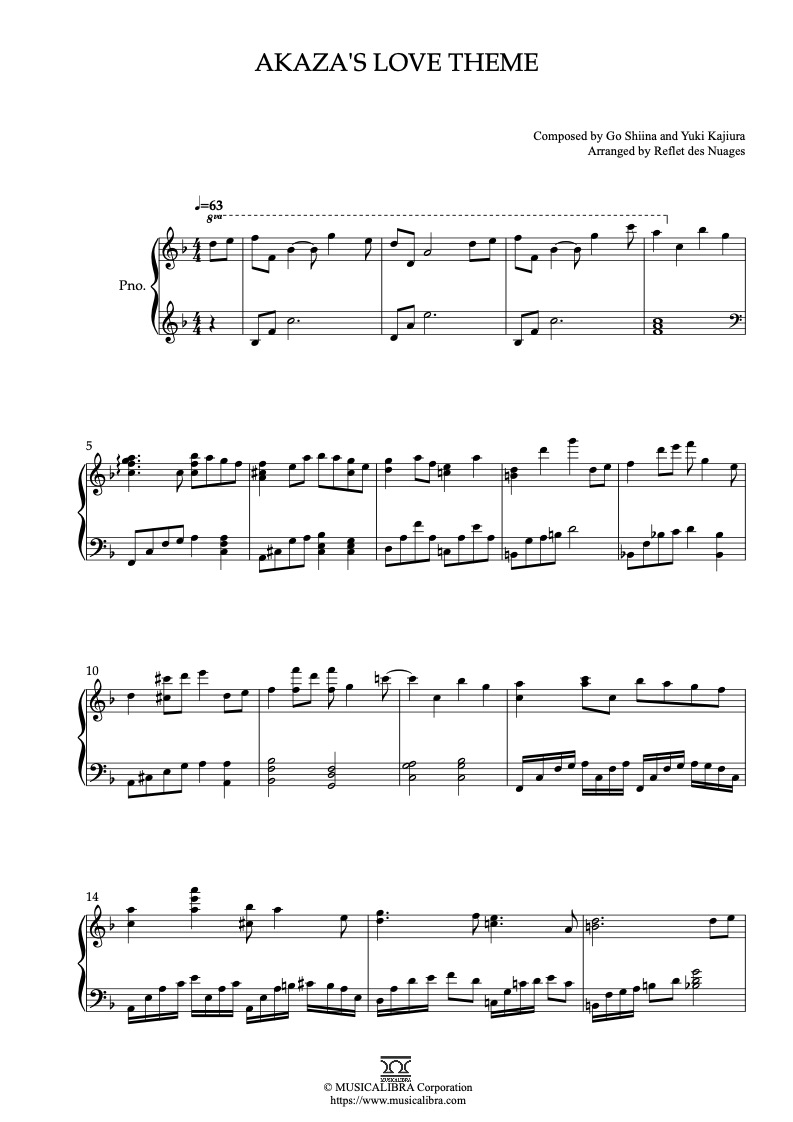 Sheet music of Demon Slayer Akaza's Love Theme arranged for piano solo preview page 1