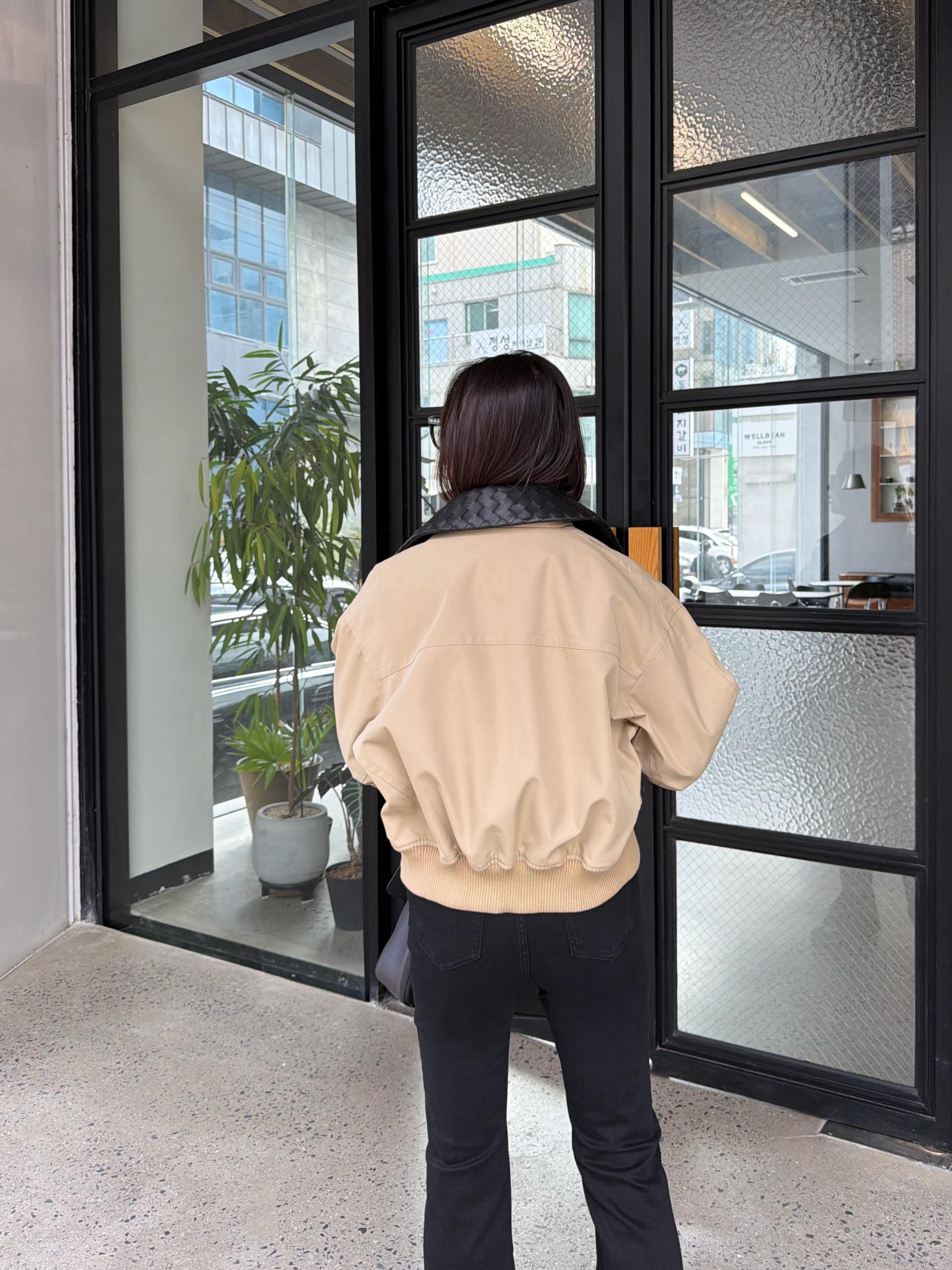 가죽 트윌 카라 자켓