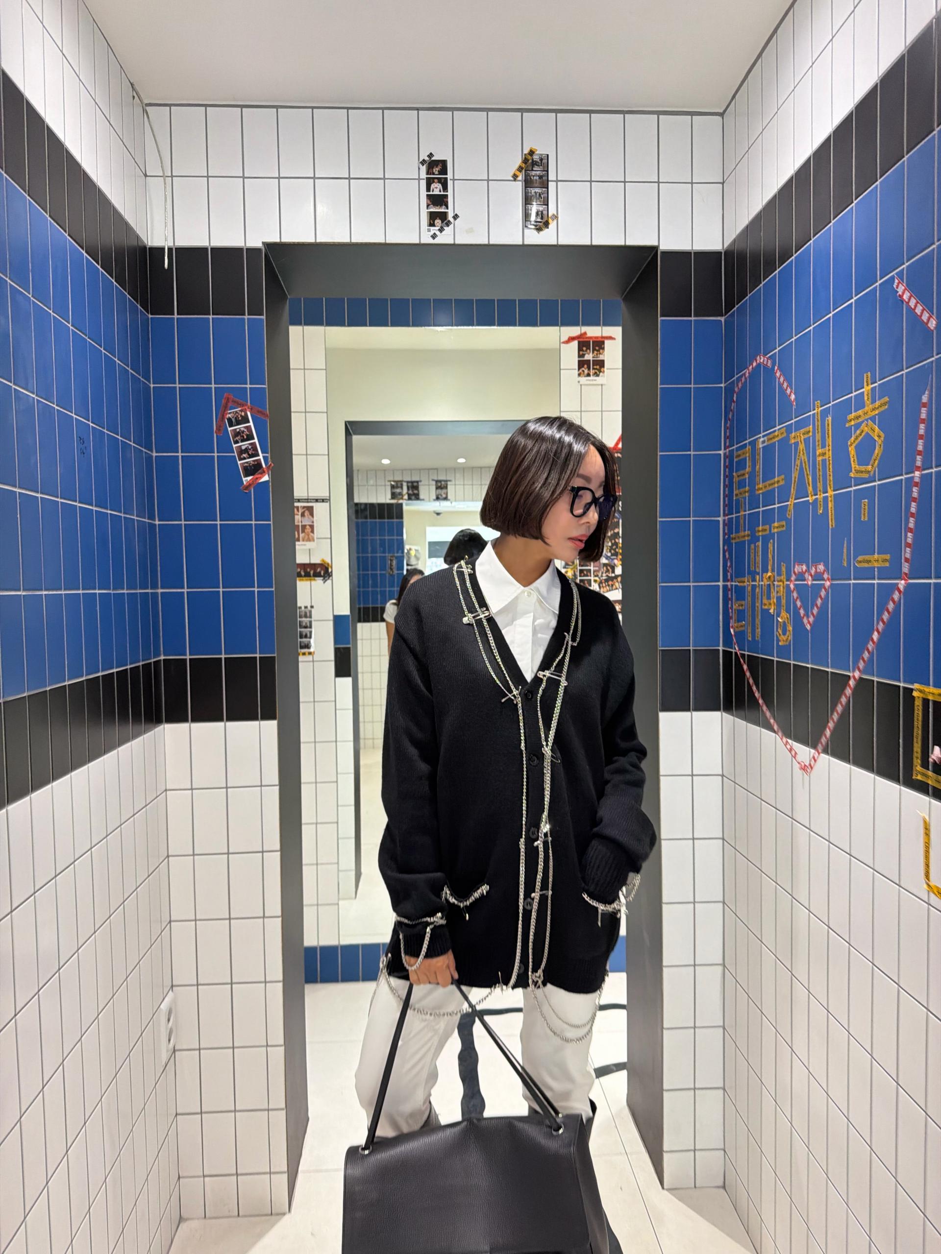 옷핀 체인 롱가디건
