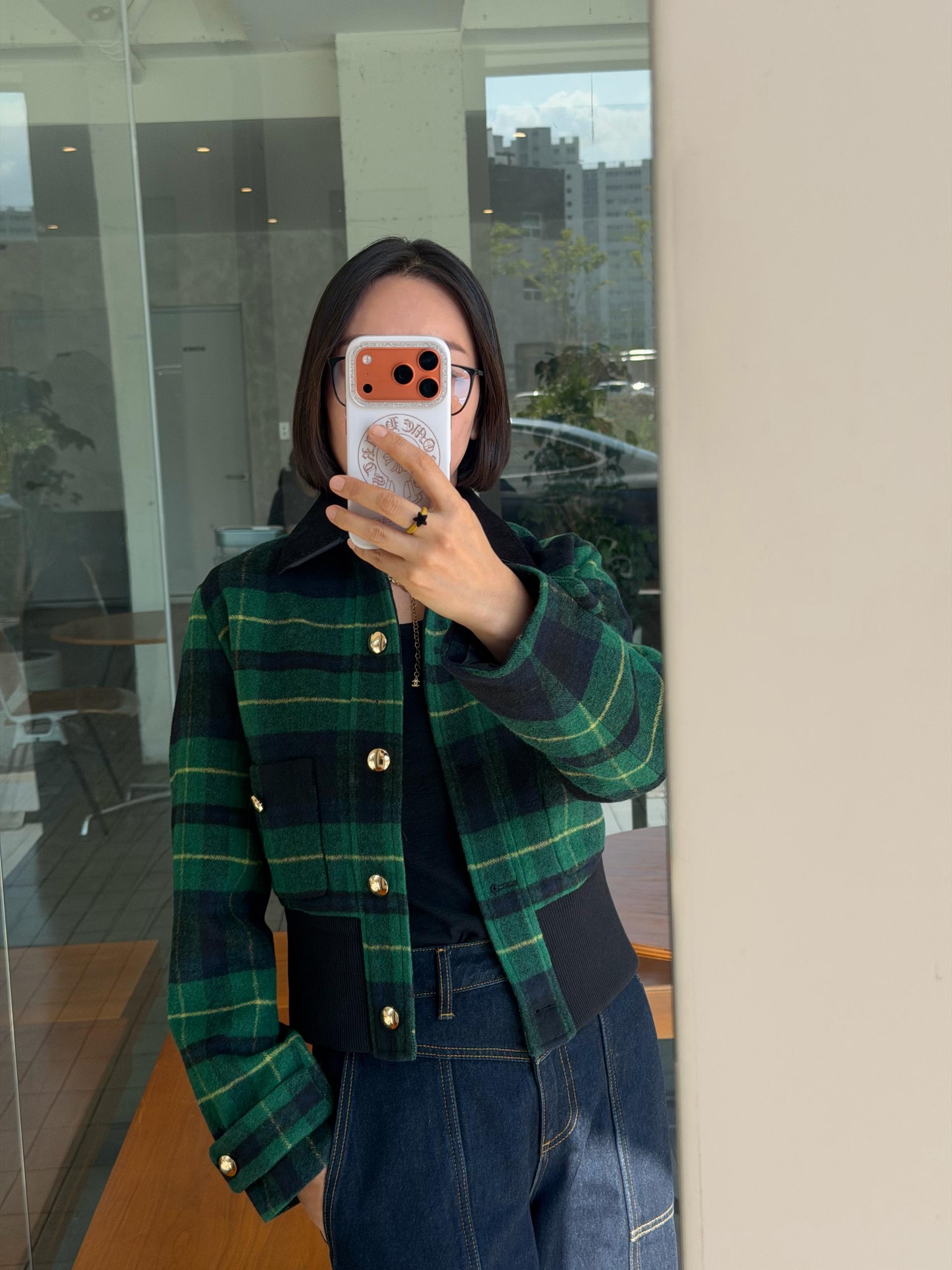 그린 체크 자켓