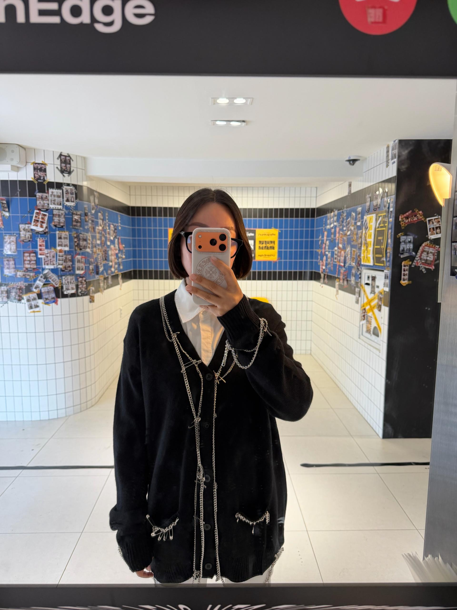 옷핀 체인 롱가디건