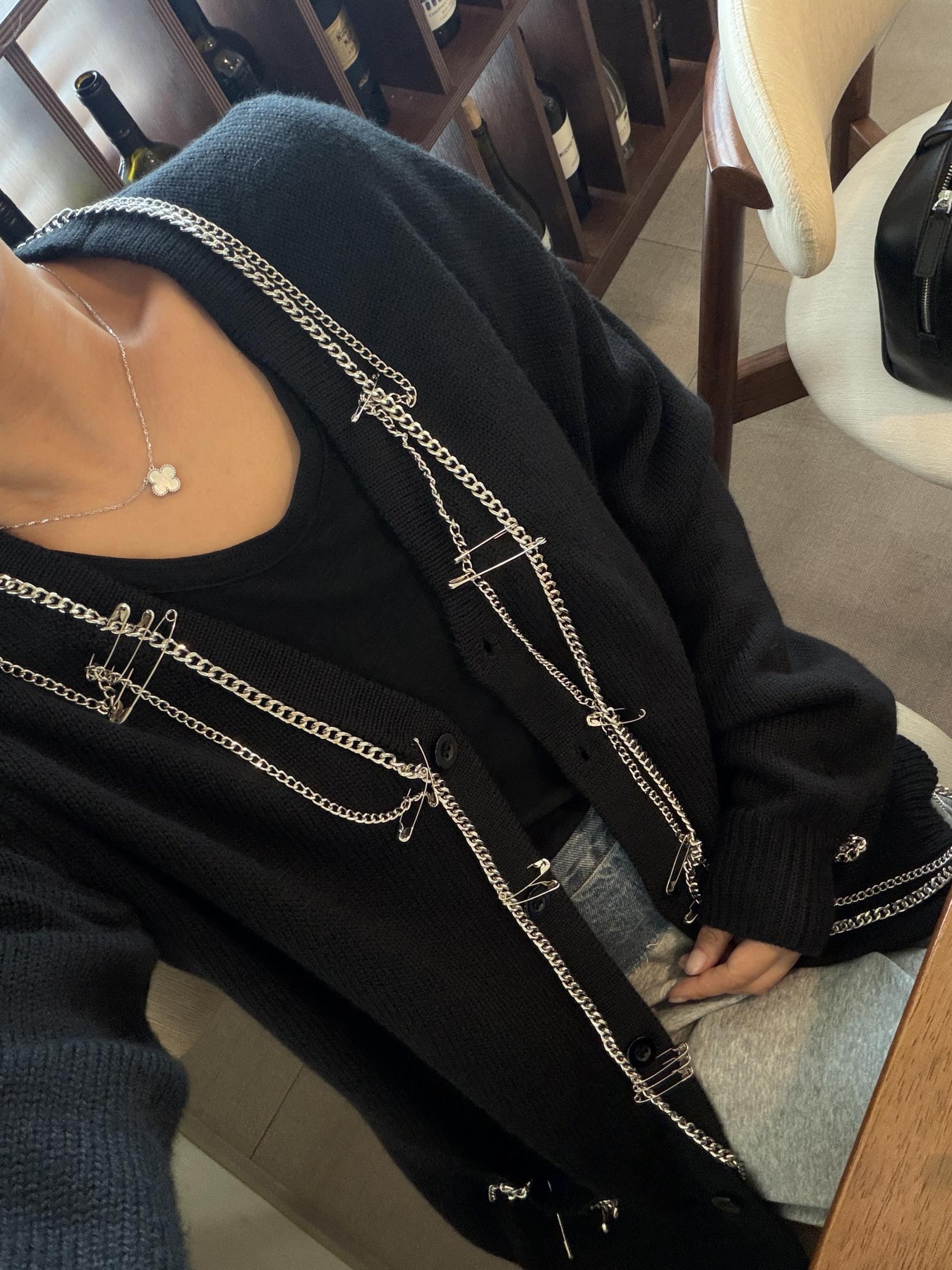 옷핀 체인 롱가디건