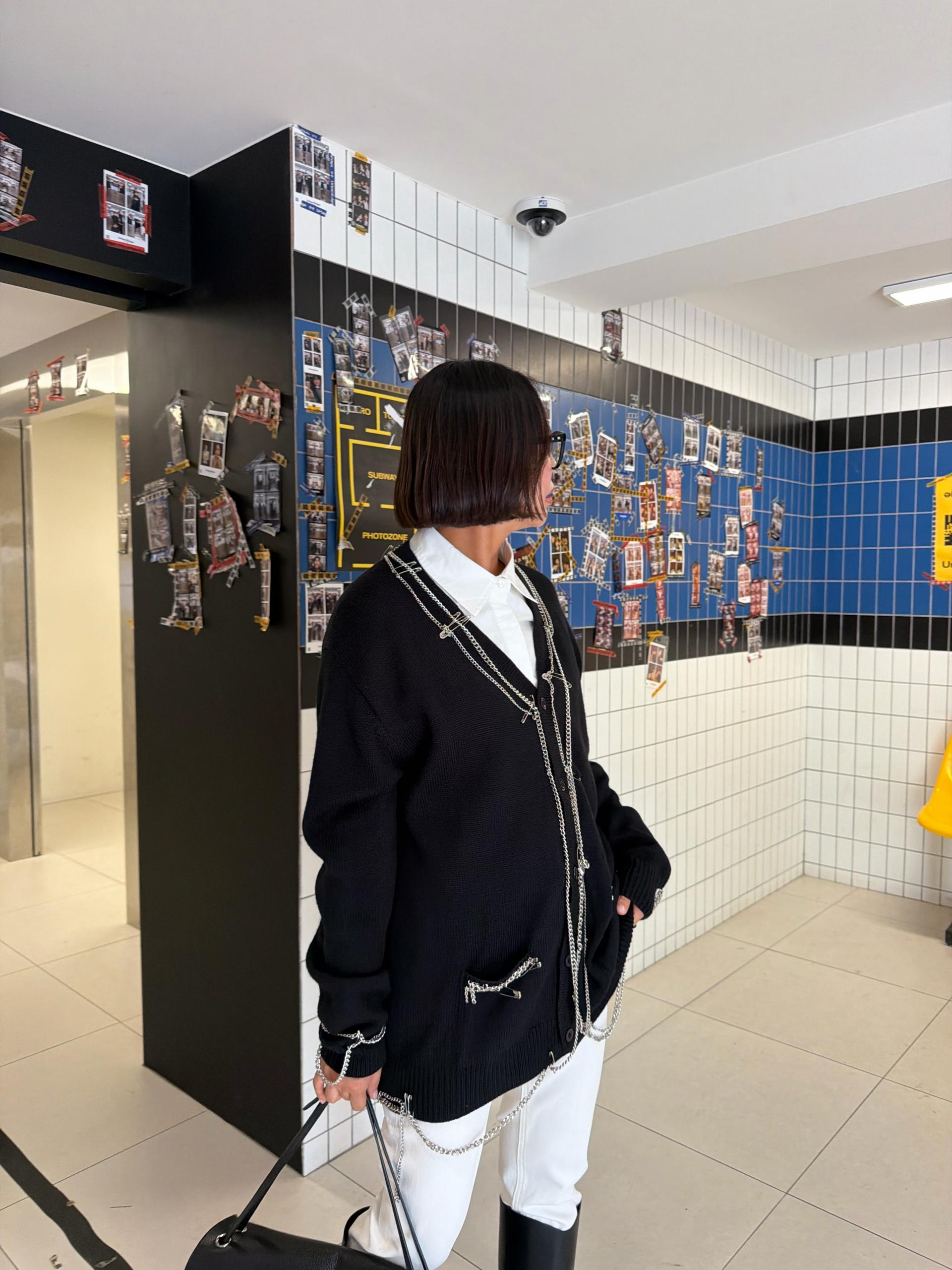 옷핀 체인 롱가디건