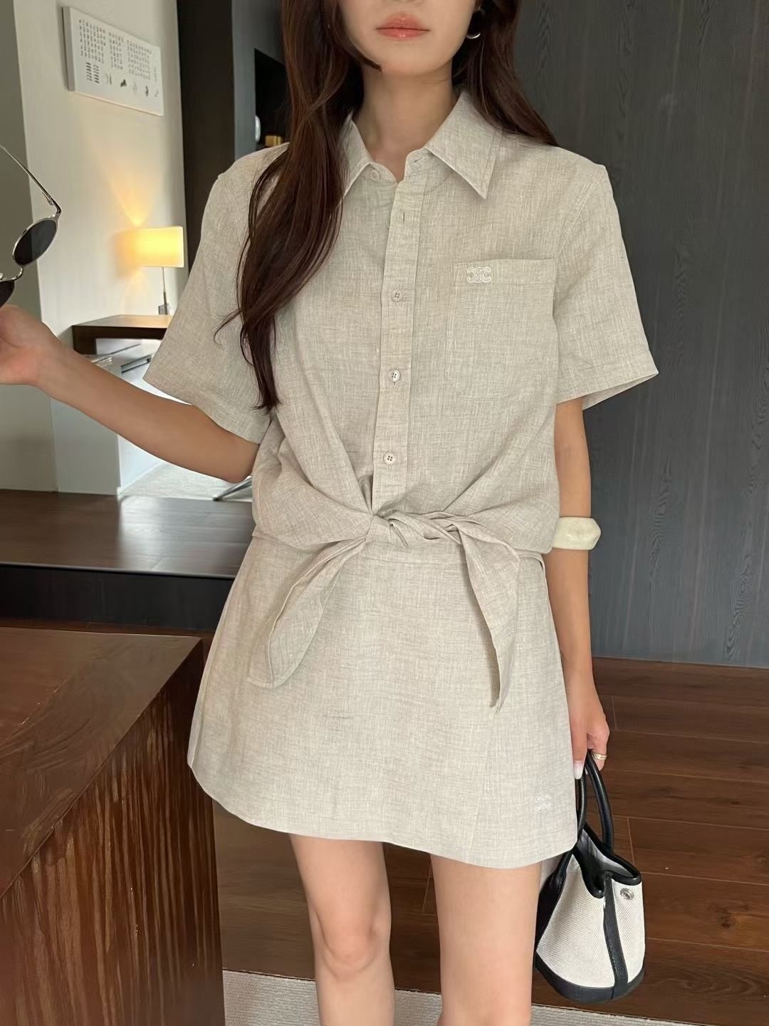 린넨 셔츠 랩반바지 셋업