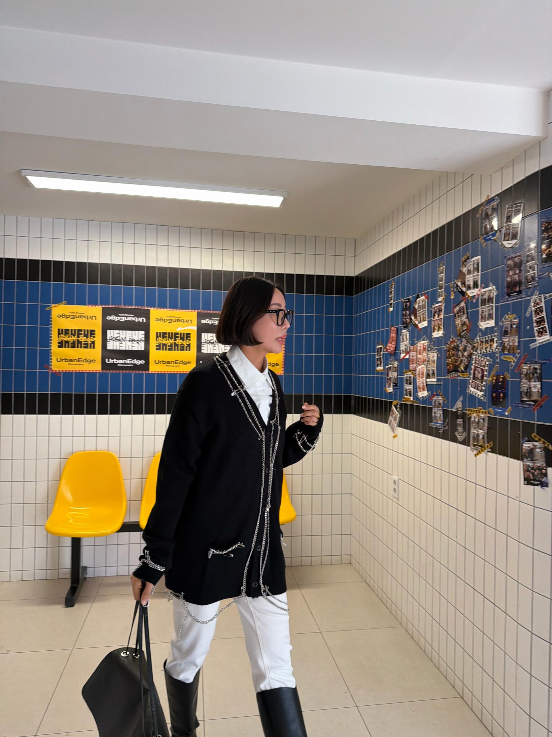 옷핀 체인 롱가디건
