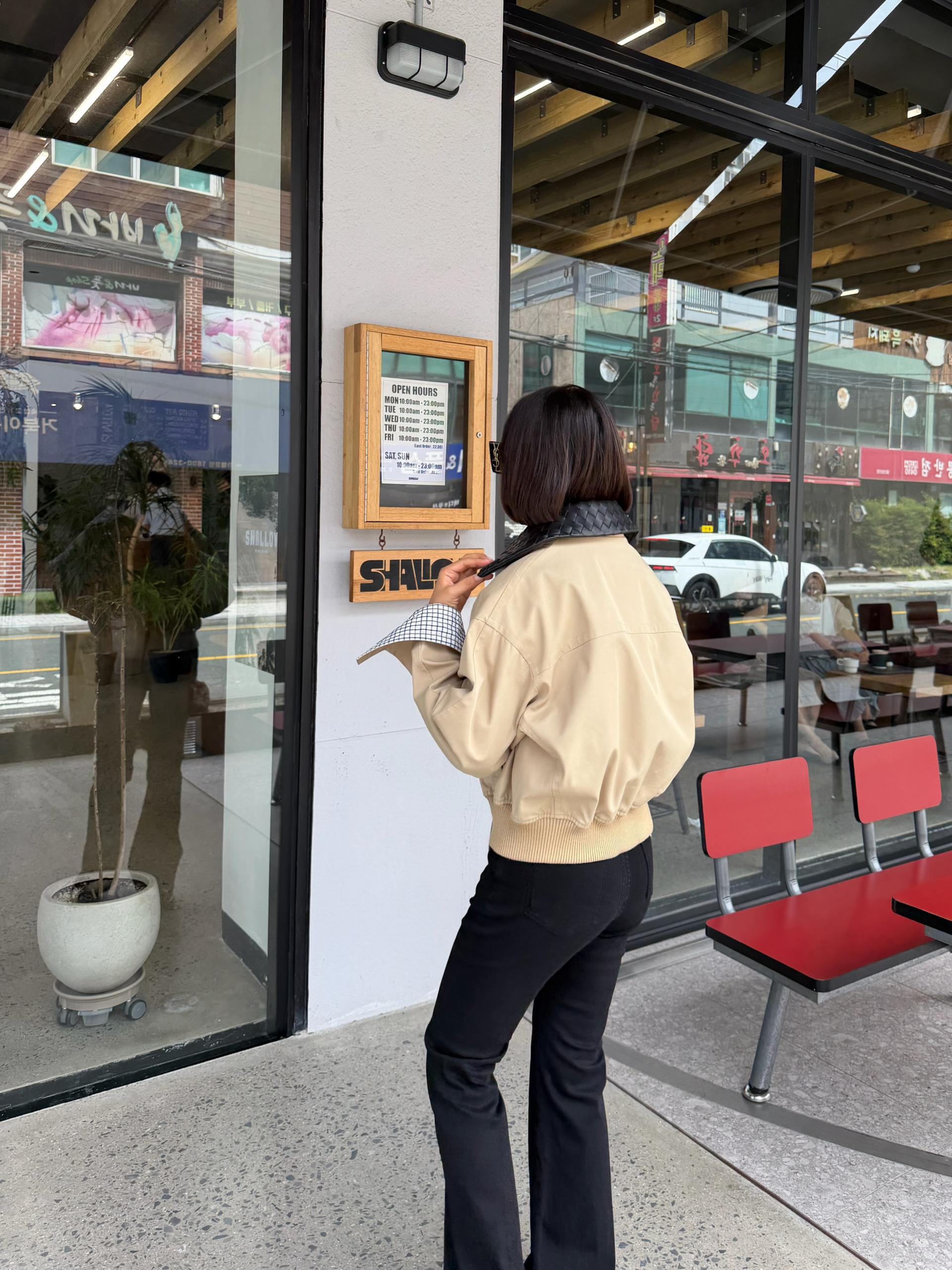 가죽 트윌 카라 자켓