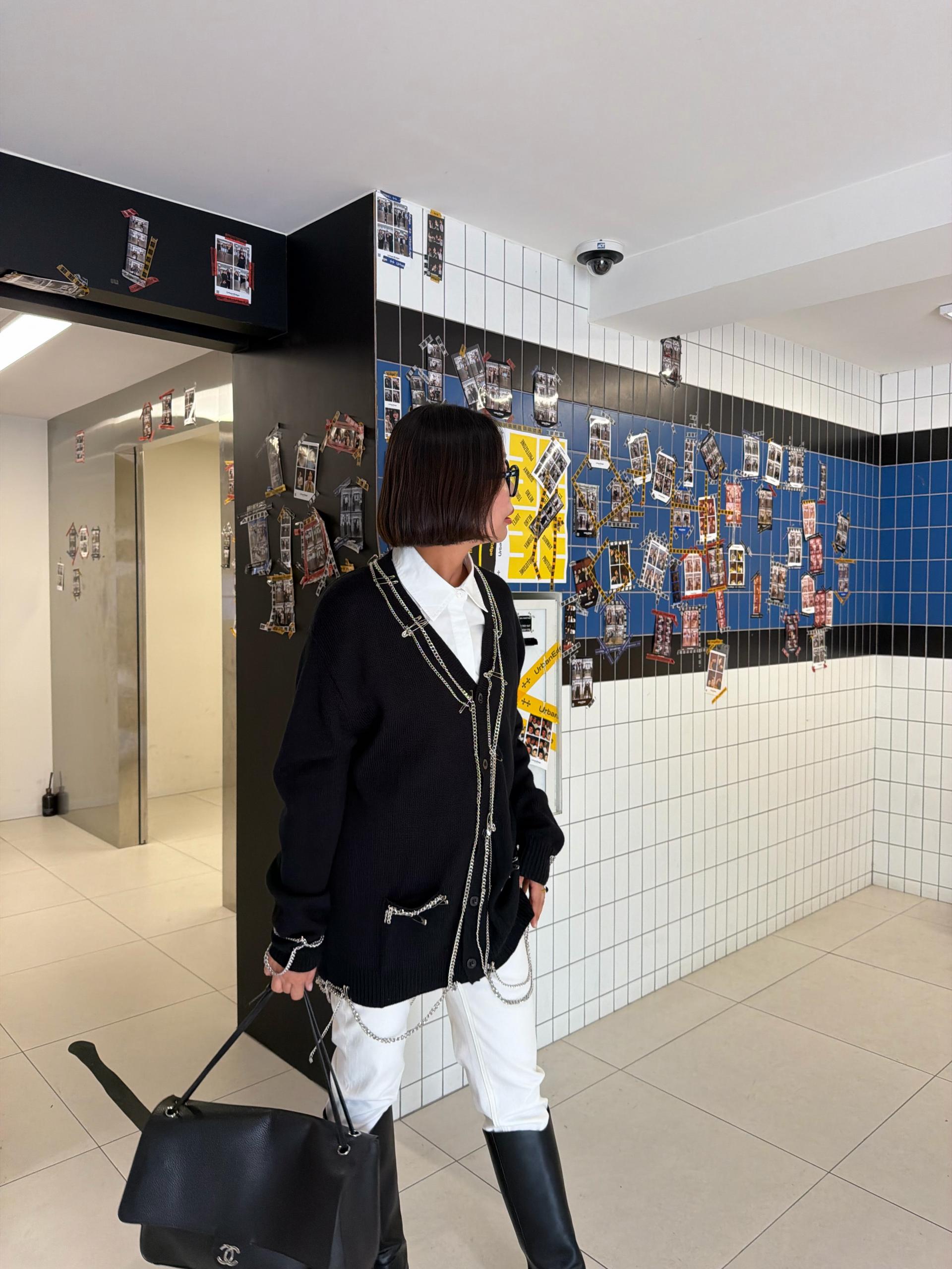 옷핀 체인 롱가디건